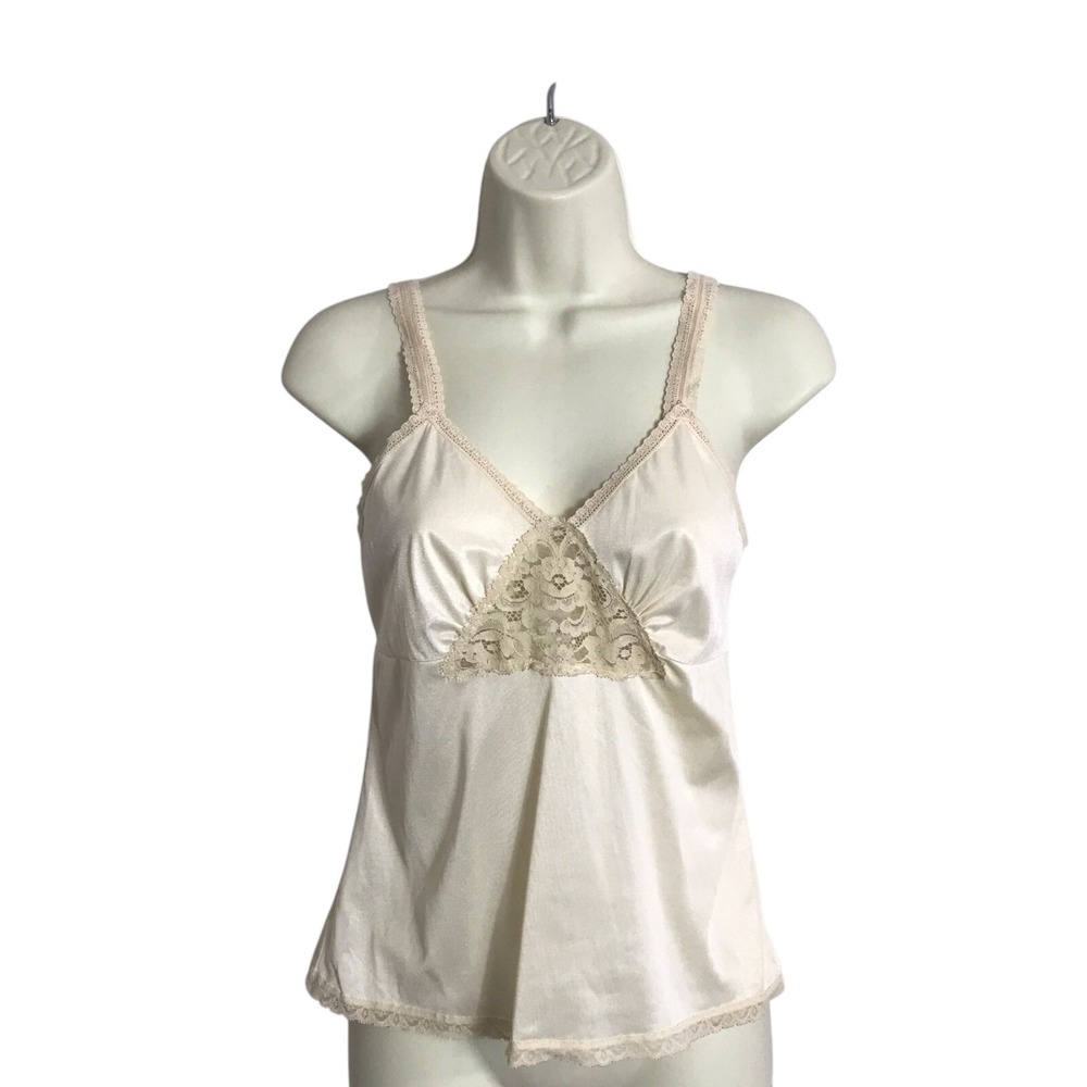 Movie Star Vintage Medium Ivory USA Made Baby Doll Camisole Whimsical Coquette